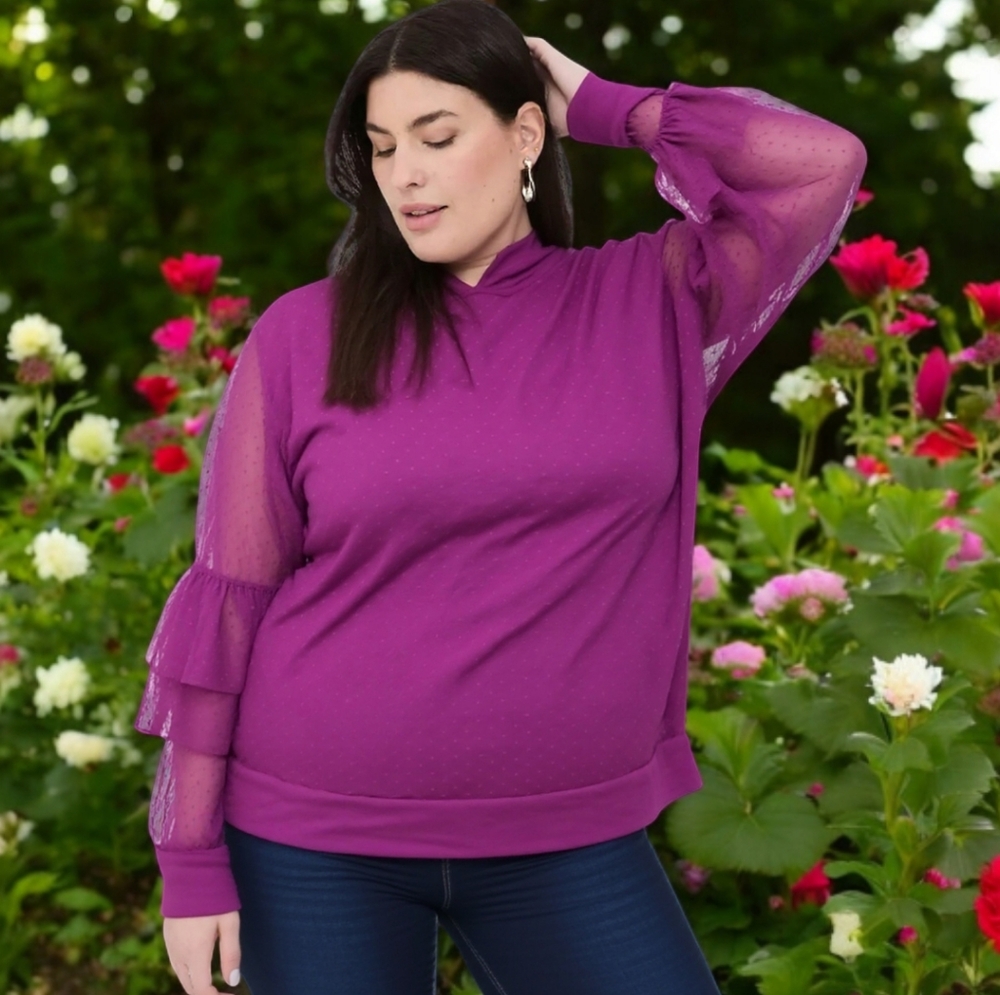 Livi Active Purple Sweatshirt with Sheer Sleeves